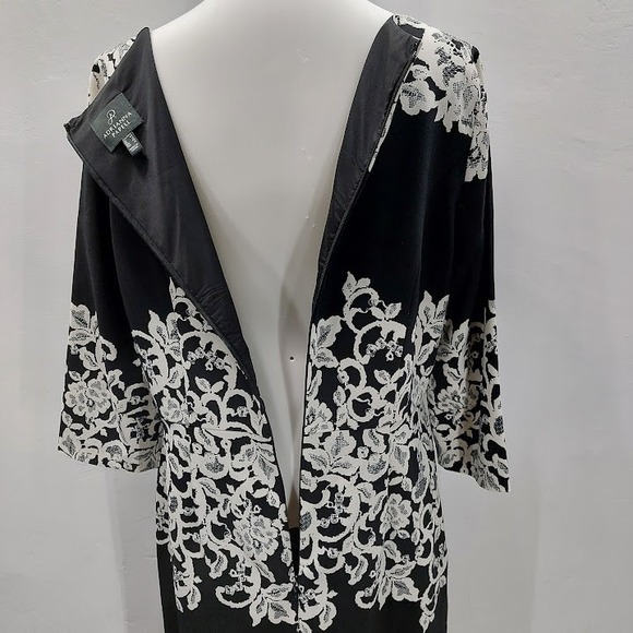 Adrianna Papell Sheath Dress Women's 12 Black White Floral Lace Print Cocktail - Picture 6 of 9